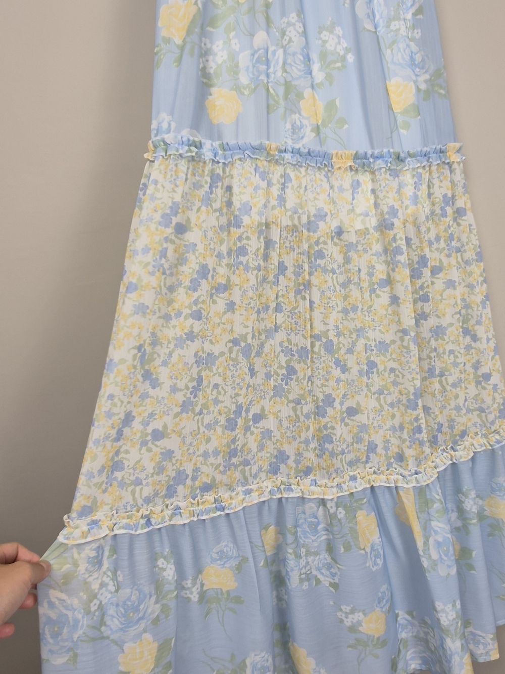 Altar'd State Floral Tiered Ruffle Maxi Dress Light Blue Cottagecore Coquette M - Picture 2 of 16